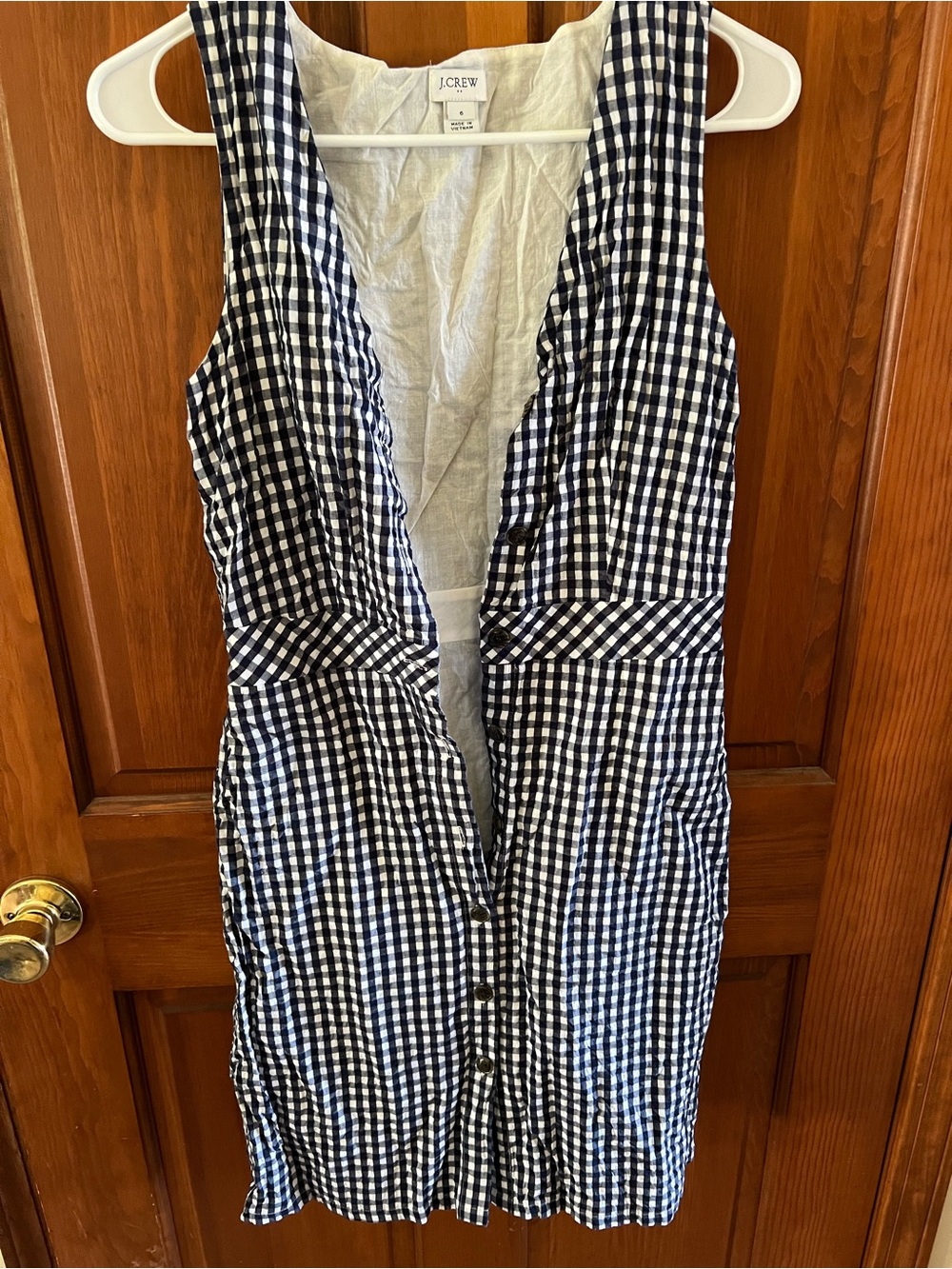 J. Crew Navy and White Gingham Midi Dress
